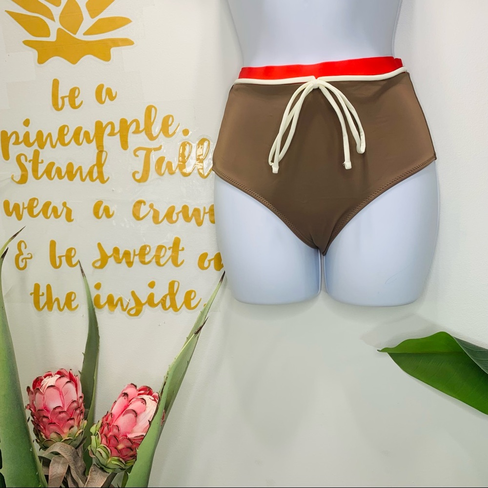 SOLID & STRIPED The Cora High Waist Bikini Bottom Brown Coral Swimsuit X… - Picture 2 of 11
